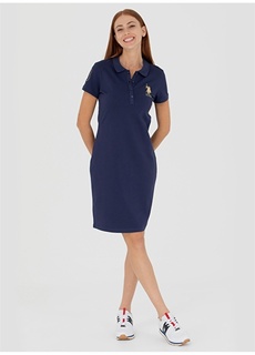 Однотонное темно-синее женское платье длиной выше колена с воротником-поло U.S. Polo Assn.