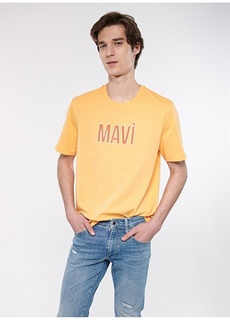 Однотонная оранжевая мужская футболка с круглым вырезом Mavi