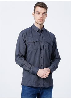 Темно-синяя мужская рубашка стандартного кроя с воротником на пуговицах Fabrika Comfort