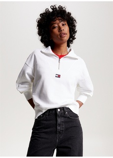 Белый женский свитшот с круглым вырезом и принтом Tommy Jeans