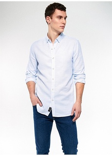 Приталенная однотонная синяя мужская рубашка Mavi
