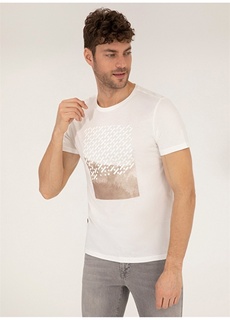 Мужская футболка цвета экрю с круглым вырезом с принтом Pierre Cardin