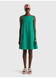 Зеленое женское длинное платье без рукавов с круглым вырезом United Colors of Benetton