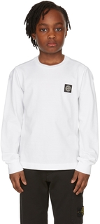 Детская белая футболка с длинным рукавом с логотипом, белая Код поставщика: 20447 Stone Island Junior
