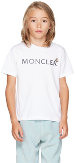 Детская белая футболка с принтом Белая Moncler Enfant