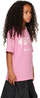 Детская розовая футболка с логотипом Rosa MSGM Kids