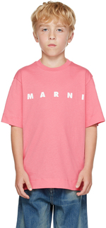 Детская розовая футболка с принтом Marni