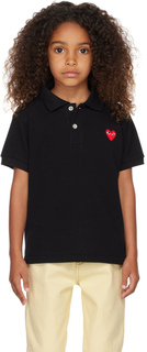Детская футболка-поло черного цвета с нашивкой в ​​форме сердца Comme des Garçons