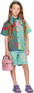 Детская разноцветная рубашка Medusa Music Оранжевый/Неоново-зеленый Versace
