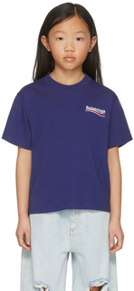 Детская синяя футболка с политической кампанией Balenciaga Kids