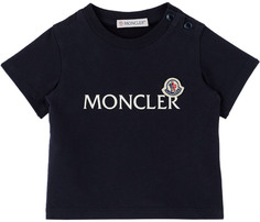 Baby Navy Футболка с логотипом Темно-синяя Moncler Enfant