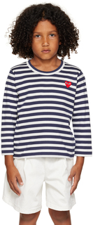 Детская футболка с длинным рукавом темно-синего цвета с белым сердечком и нашивкой в ​​виде сердца Comme des Garçons