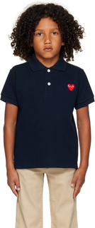 Детская темно-синяя футболка-поло с нашивкой в ​​форме сердца Comme des Garçons