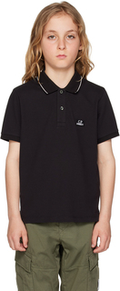 Детская черная футболка-поло с вышивкой C.P. Company Kids