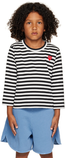 Детская черно-белая футболка с длинными рукавами и нашивкой в ​​виде сердца Comme des Garçons