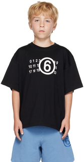 Детская черная футболка с круглым вырезом MM6 Maison Margiela