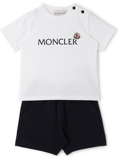 Baby White &amp; Navy Комплект из футболки и шорт с логотипом Белый/Темно-синий Moncler Enfant