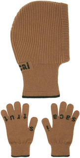Бежевая жаккардовая балаклава и комплект перчаток sacai