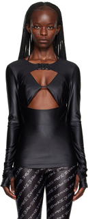 Черная футболка с длинным рукавом и V-образной эмблемой Versace Jeans Couture