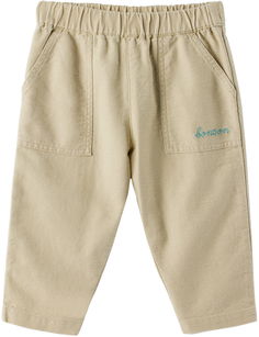 Детские брюки цвета хаки с вышивкой BONTON