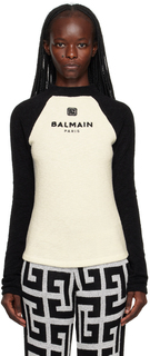 Черно-белая футболка с длинным рукавом реглан Balmain