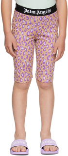Детские бежевые и фиолетовые шорты Animalier Palm Angels