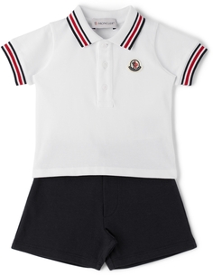 Baby White &amp; Navy Комплект поло и шорт Белый/Темно-синий Moncler Enfant