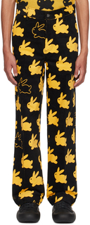 Черно-желтые брюки с изображением кролика по всей поверхности JW Anderson