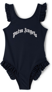 Детский темно-синий купальник с изогнутым логотипом, темно-синий/белый Palm Angels