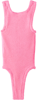 Детский цельный купальник розового цвета со сборками Hunza G