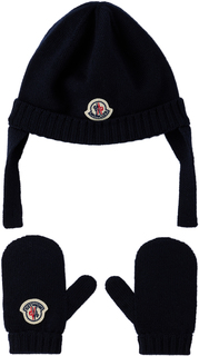 Baby Navy Комплект шапки и варежек в рубчик Темно-синий Moncler Enfant