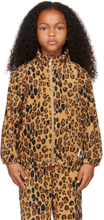 Детская бежевая флисовая куртка с леопардовым принтом Mini Rodini