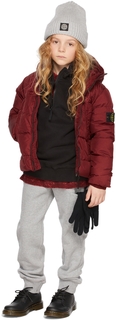 Детская бордовая пуховая куртка с жатым репсом NY Stone Island Junior