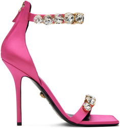 Розовые босоножки на каблуке с кристаллами Versace