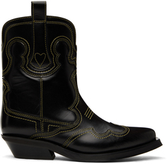 Черные ботинки в стиле вестерн с вышивкой GANNI