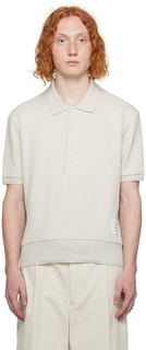Серо-коричневая рубашка-поло с нашивками Thom Browne