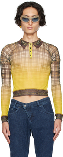 Желтая рубашка-поло с длинными рукавами в клетку Ottolinger