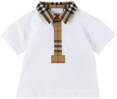 Белая рубашка-поло в клетку Baby White с винтажной отделкой Burberry