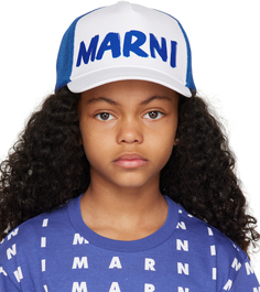 Детская бело-синяя кепка с логотипом Синий/Белый Marni