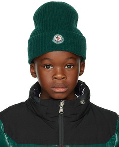Детская зеленая шапка из натуральной шерсти зеленого цвета Moncler Enfant