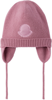 Розовая шапка-бини с вышивкой Baby Pink Moncler Enfant
