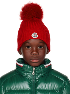 Moncler Enfant Kids Красная шапка с помпонами
