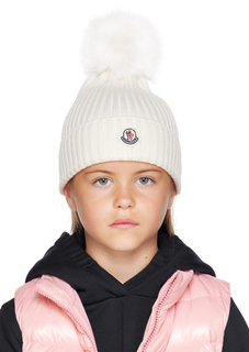 Moncler Enfant Kids Белая шапка с помпоном