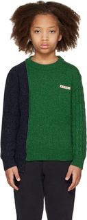 Детский зеленый свитер со вставками Marni