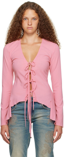 Розовая рубашка с салатовой каймой Blumarine