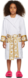 Детский белый банный халат с капюшоном в стиле барокко I Heart, белый Versace