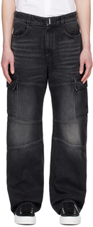 Черные джинсовые брюки-карго с вышивкой Givenchy