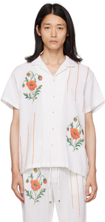 Бело-белая рубашка с цветочным принтом HARAGO
