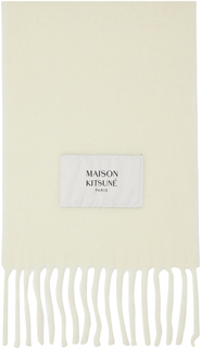 Белоснежный шарф с нашивками Maison Kitsune