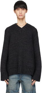 Черный свитер с v-образным вырезом Выстиранный Guess